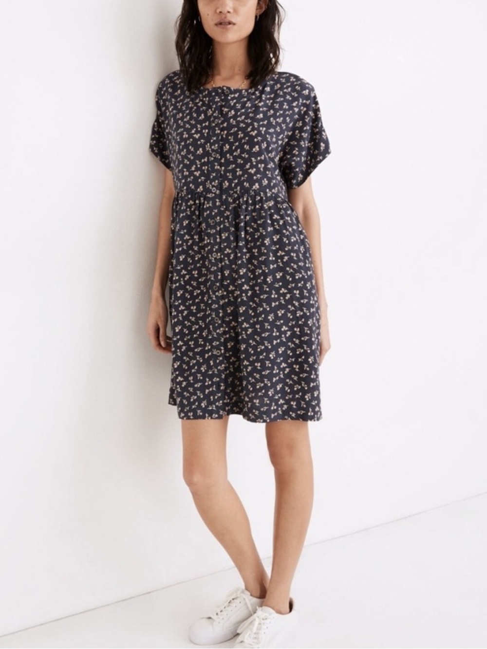 Madewell Button Front Mini Dress M Ditsy 
Pop Over Relaxed Boho Lightweight